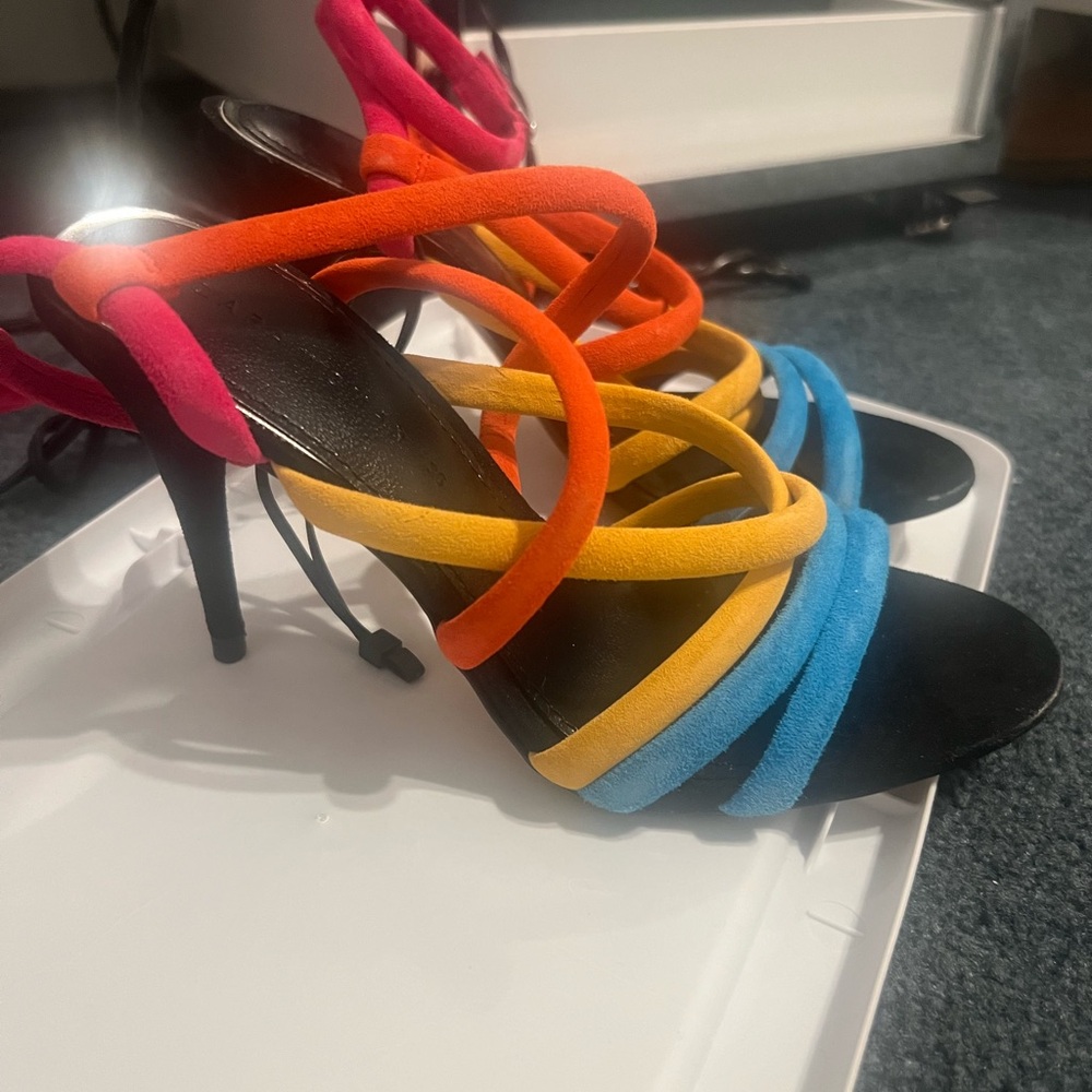 Zara Multicolor Strappy Heels - Red, Orange, Blue